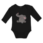 Long Sleeve Bodysuit Baby Cute Baby Elephant Sitting and Playing with It's Trunk - Cute Rascals