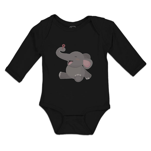 Long Sleeve Bodysuit Baby Cute Baby Elephant Sitting and Playing with It's Trunk - Cute Rascals