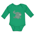 Long Sleeve Bodysuit Baby Cute Baby Elephant Sitting and Playing with It's Trunk - Cute Rascals