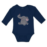 Long Sleeve Bodysuit Baby Cute Baby Elephant Sitting and Playing with It's Trunk - Cute Rascals