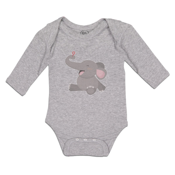 Long Sleeve Bodysuit Baby Cute Baby Elephant Sitting and Playing with It's Trunk - Cute Rascals