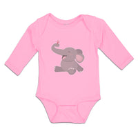 Long Sleeve Bodysuit Baby Cute Baby Elephant Sitting and Playing with It's Trunk - Cute Rascals