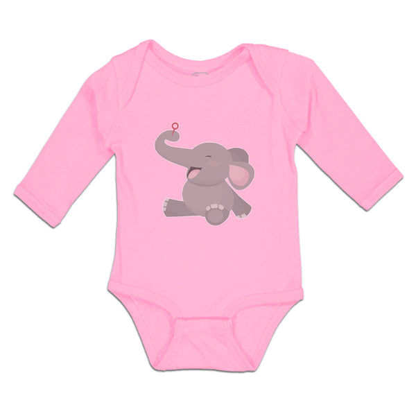 Long Sleeve Bodysuit Baby Cute Baby Elephant Sitting and Playing with It's Trunk - Cute Rascals