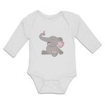 Long Sleeve Bodysuit Baby Cute Baby Elephant Sitting and Playing with It's Trunk - Cute Rascals