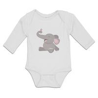 Long Sleeve Bodysuit Baby Cute Baby Elephant Sitting and Playing with It's Trunk - Cute Rascals