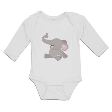 Long Sleeve Bodysuit Baby Cute Baby Elephant Sitting and Playing with It's Trunk