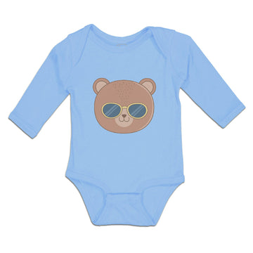 Long Sleeve Bodysuit Baby Cute Bear Wearing Sunglass Toy Teddy Bear Face Cotton