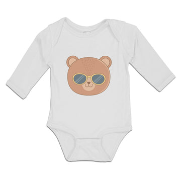 Long Sleeve Bodysuit Baby Cute Bear Wearing Sunglass Toy Teddy Bear Face Cotton