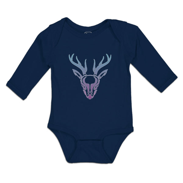 Long Sleeve Bodysuit Baby Color Abstract Reindeer Head, Face and Horns Cotton - Cute Rascals