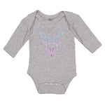 Long Sleeve Bodysuit Baby Color Abstract Reindeer Head, Face and Horns Cotton - Cute Rascals