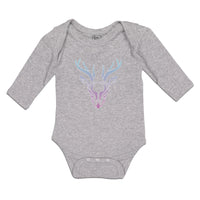 Long Sleeve Bodysuit Baby Color Abstract Reindeer Head, Face and Horns Cotton - Cute Rascals
