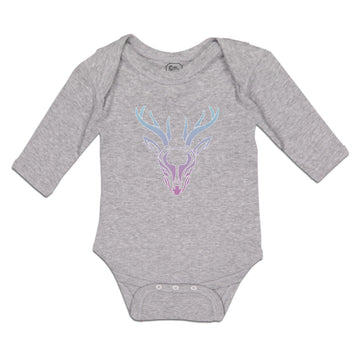 Long Sleeve Bodysuit Baby Color Abstract Reindeer Head, Face and Horns Cotton