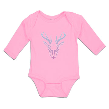 Long Sleeve Bodysuit Baby Color Abstract Reindeer Head, Face and Horns Cotton
