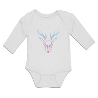 Long Sleeve Bodysuit Baby Color Abstract Reindeer Head, Face and Horns Cotton - Cute Rascals