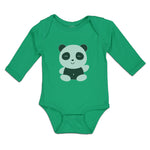 Long Sleeve Bodysuit Baby Cute Panda Bear Patches It's Eyes, Ears Body Cotton - Cute Rascals