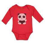 Long Sleeve Bodysuit Baby Cute Panda Bear Patches It's Eyes, Ears Body Cotton - Cute Rascals