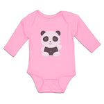 Long Sleeve Bodysuit Baby Cute Panda Bear Patches It's Eyes, Ears Body Cotton - Cute Rascals