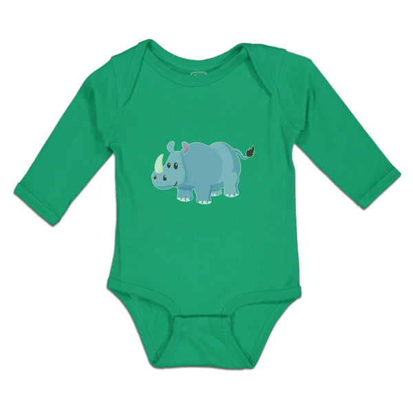 Long Sleeve Bodysuit Baby Rhinoceros Grazing Open Horned Unicornis Cotton