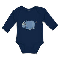 Long Sleeve Bodysuit Baby Rhinoceros Grazing Open Horned Unicornis Cotton