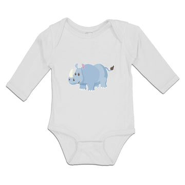 Long Sleeve Bodysuit Baby Rhinoceros Grazing Open Horned Unicornis Cotton