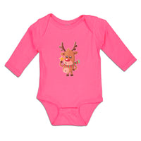 Long Sleeve Bodysuit Baby Merry Christmas Cute Deer Wearing Scarf Cotton