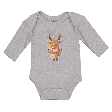 Long Sleeve Bodysuit Baby Merry Christmas Cute Deer Wearing Scarf Cotton