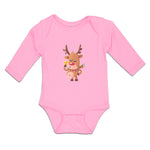 Long Sleeve Bodysuit Baby Merry Christmas Cute Deer Wearing Scarf Cotton