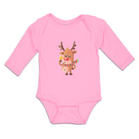 Long Sleeve Bodysuit Baby Merry Christmas Cute Deer Wearing Scarf Cotton