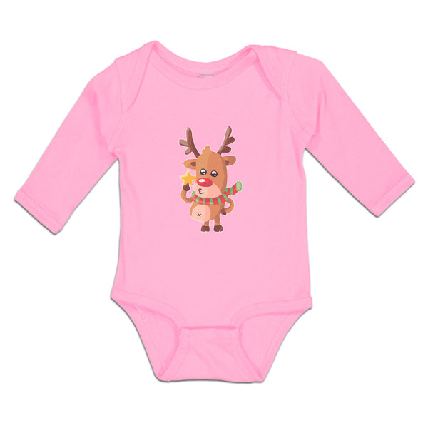 Long Sleeve Bodysuit Baby Merry Christmas Cute Deer Wearing Scarf Cotton