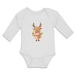 Long Sleeve Bodysuit Baby Merry Christmas Cute Deer Wearing Scarf Cotton