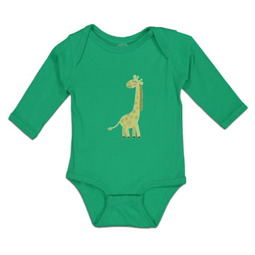 Long Sleeve Bodysuit Baby Cute Giraffe Turning Side View with Closed Eyes Cotton