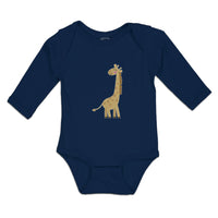 Long Sleeve Bodysuit Baby Cute Giraffe Turning Side View with Closed Eyes Cotton - Cute Rascals
