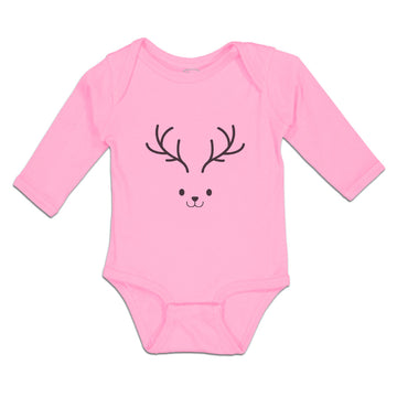 Long Sleeve Bodysuit Baby Transparency Deer Face and Silhouette Horns Cotton