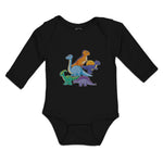 Long Sleeve Bodysuit Baby Dinosaur Rex, Triceratops Stegosaurus Cotton - Cute Rascals