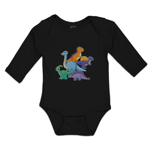 Long Sleeve Bodysuit Baby Dinosaur Rex, Triceratops Stegosaurus Cotton - Cute Rascals