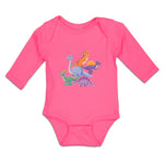 Long Sleeve Bodysuit Baby Dinosaur Rex, Triceratops Stegosaurus Cotton - Cute Rascals