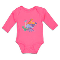 Long Sleeve Bodysuit Baby Dinosaur Rex, Triceratops Stegosaurus Cotton - Cute Rascals