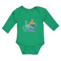 Long Sleeve Bodysuit Baby Dinosaur Rex, Triceratops Stegosaurus Cotton - Cute Rascals