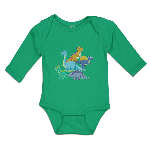 Long Sleeve Bodysuit Baby Dinosaur Rex, Triceratops Stegosaurus Cotton - Cute Rascals