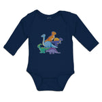 Long Sleeve Bodysuit Baby Dinosaur Rex, Triceratops Stegosaurus Cotton - Cute Rascals