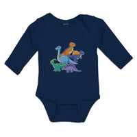 Long Sleeve Bodysuit Baby Dinosaur Rex, Triceratops Stegosaurus Cotton - Cute Rascals