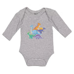 Long Sleeve Bodysuit Baby Dinosaur Rex, Triceratops Stegosaurus Cotton - Cute Rascals