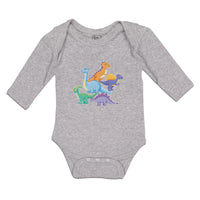 Long Sleeve Bodysuit Baby Dinosaur Rex, Triceratops Stegosaurus Cotton - Cute Rascals
