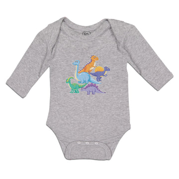 Long Sleeve Bodysuit Baby Dinosaur Rex, Triceratops Stegosaurus Cotton