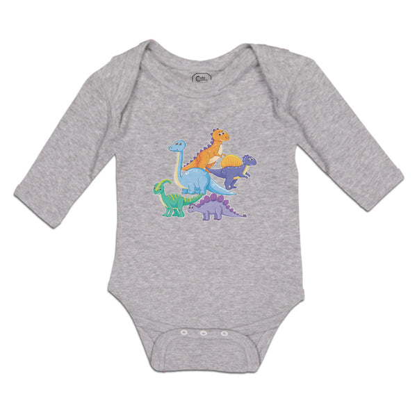 Long Sleeve Bodysuit Baby Dinosaur Rex, Triceratops Stegosaurus Cotton - Cute Rascals