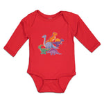 Long Sleeve Bodysuit Baby Dinosaur Rex, Triceratops Stegosaurus Cotton - Cute Rascals