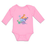 Long Sleeve Bodysuit Baby Dinosaur Rex, Triceratops Stegosaurus Cotton - Cute Rascals