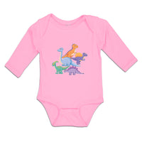 Long Sleeve Bodysuit Baby Dinosaur Rex, Triceratops Stegosaurus Cotton - Cute Rascals