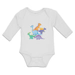 Long Sleeve Bodysuit Baby Dinosaur Rex, Triceratops Stegosaurus Cotton - Cute Rascals