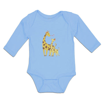 Long Sleeve Bodysuit Baby Giraffe's Love for Her Baby with Flowers on Their Ears